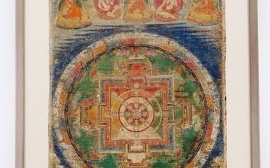 Thangka - polychromy on canvas - Thangka on polychrome canvas depicting a mandala - Tibet - Late 17th - early 18th