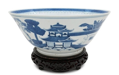 Three Chinese Export Blue and White Porcelain Punch