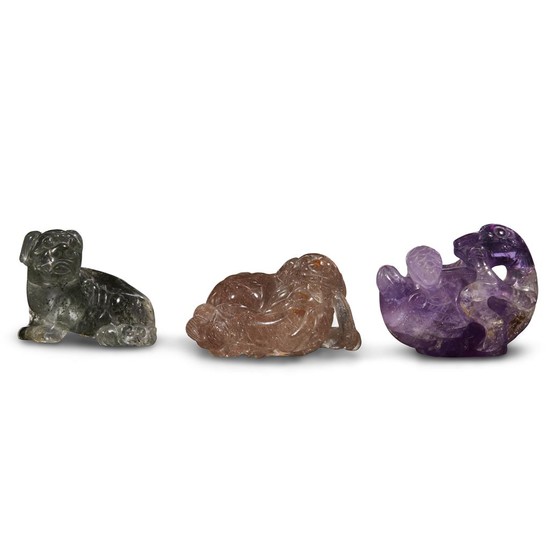 Three Chinese carved quartz items: "Goose and Millet", "Tashi...