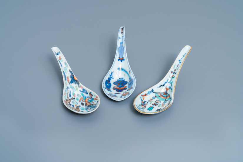 Three Chinese doucai spoons, 19th C.