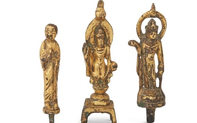 Three Chinese gilt-bronze Buddhist figure ornaments
