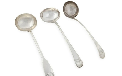 Three English Silver Ladles Lengths 14, 13 and 13 1/2