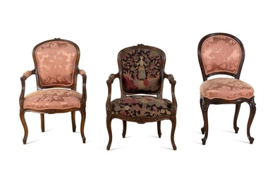 Three Louis XV Style Carved Chairs