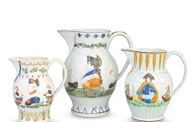 Three Prattware jugs, circa 1800