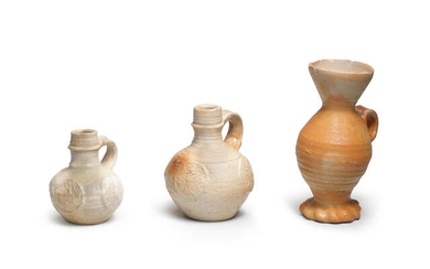 Three Siegburg stoneware jugs, 15th-16th century