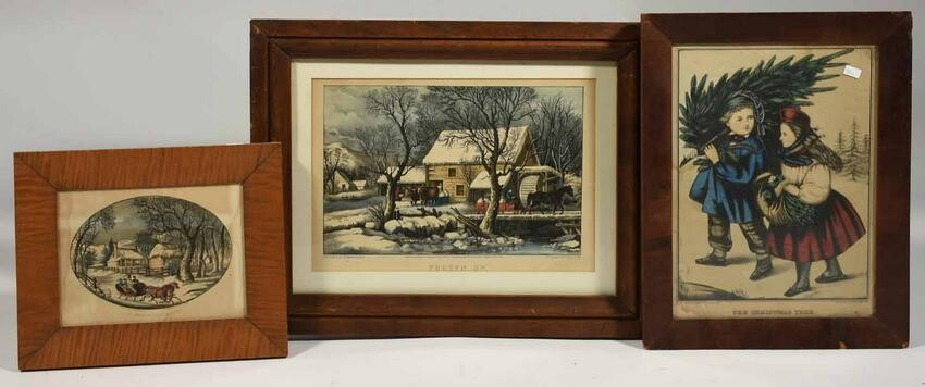 Three lithographs, Winter Scenes, Currier & Ives and