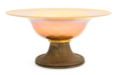 Tiffany Studios Favrile Glass & Bronze Compote