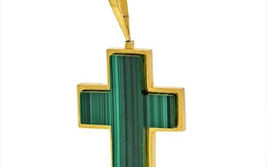 Tiffany & Co. 18K Yellow Gold 1970's Malachite Cross Pendant