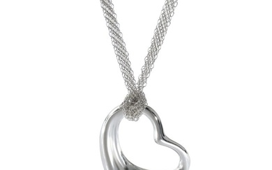 Tiffany & Co. Elsa Peretti 36mm Open Heart Pendant On Mesh Chain Sterling Silver