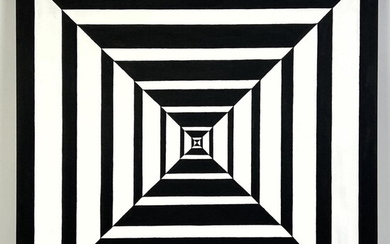 Tim Ray Fisher Black and white Op Art acrylic painting on canvas, sign