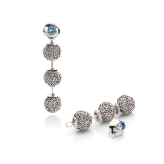 Tove Rygg - 925 Silver, rhodiniert - Earrings, Two in one: earrings and earrings aquamarine