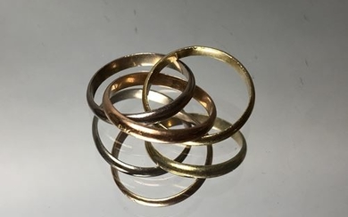 Trilogy ring, three golds, hallmark A and titled...