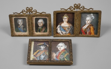 Trois doubles portraits en miniatureFin 19e siècle, non signés, gouache sur plaque, au total six...