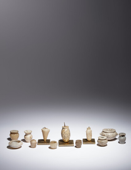 Twelve Egyptian Alabaster, Breccia and Other Stone Vessels