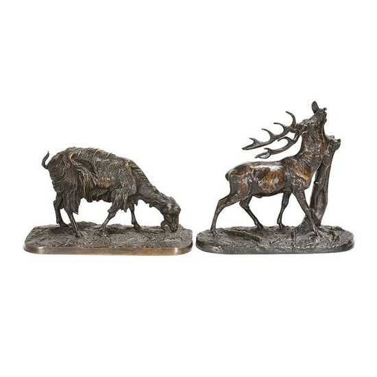 Two Bronze Sculptures After P.J. Mene, Stag and Goat.