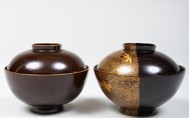 Two Japanese Gilt-Lacquer Soup Bowls and Covers