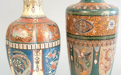 Two Japanese cloisonne vases, one having ribbed body