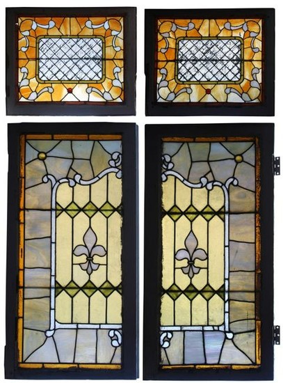 Two Pairs of Leaded Stained Glass Windows