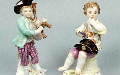 Two Piece Meissen Grape Eater and Bagpipe Player