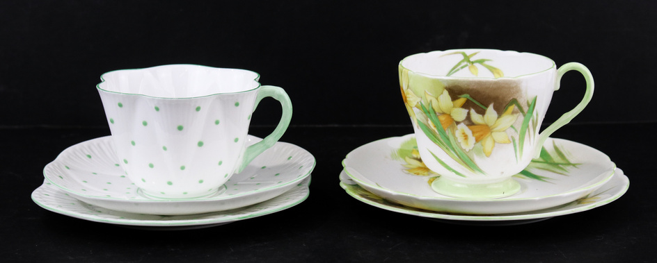 Two lovely Shelley (England) tea trios in green, including a...