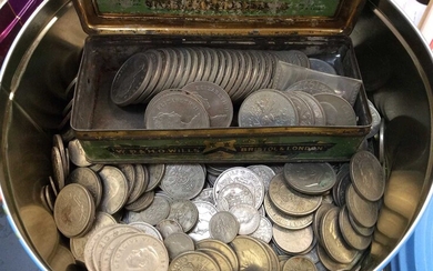 Two tins of GB and Commemorative coins and banknotes