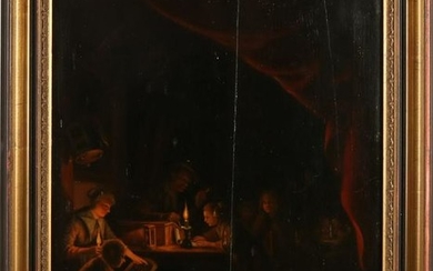 Unclear signed. 19th century. Figures by candlelight.