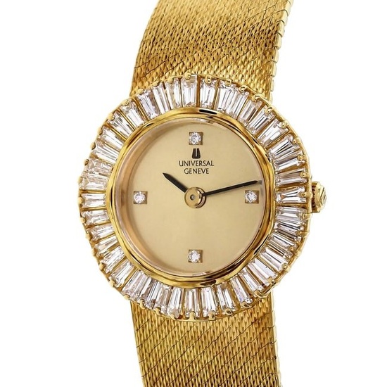Universal Geneve Ladies yellow Gold Diamond Baguette Bezel Quartz Wristwatch