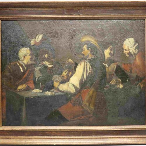 Unsigned 19th work 'The card players' oil on canvas 47...