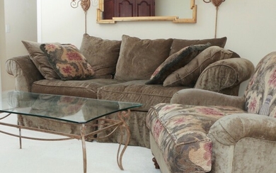 Upholstered Sofa and Armchair Including Accent Pillows