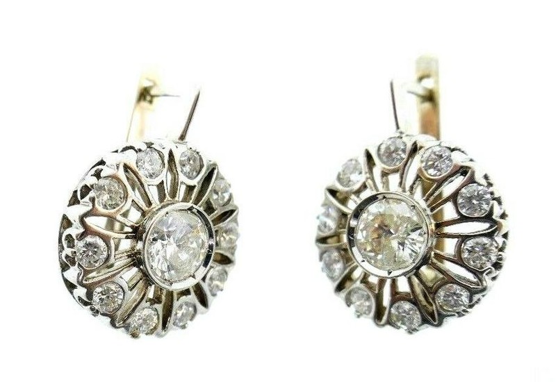 VICTORIAN 18k White Gold & Diamond Cluster Earrings