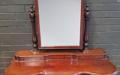 Victorian Mahogany Dressing Table, with turned supports, three trinket & one frieze drawer, raised on cabiole legs (H:170 x W:128 x...