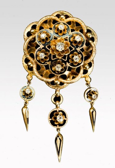 Victorian diamond, enamel, 14k yellow gold