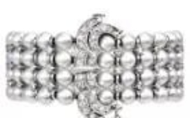 Vintage 3.00cts Diamond Akoya pearl 14K Gold Wrap Bracelet