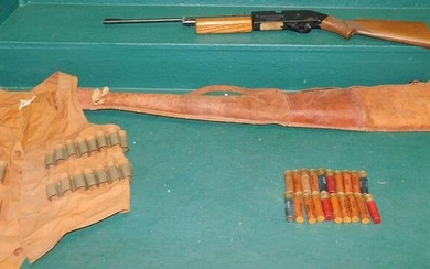 Vintage BB Gun, Leather Gun Case, & Vest w/ Shells