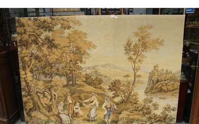 Vintage French tapestry, landscape with river scene, approx ...