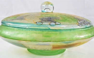 Vintage Hand painted Italian colored glass bowl with lid