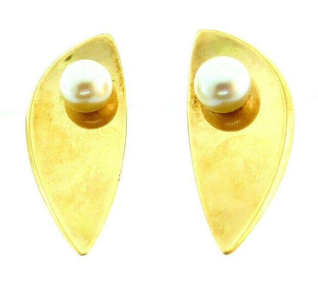 Vintage Hans Hansen 14k Yellow Gold Pearl Earrings