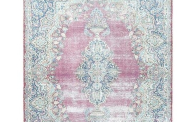 Vintage Persian Kerman, Worn Wool, Hand Knotted, Pink