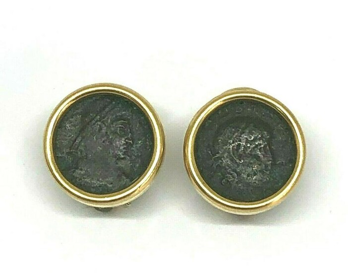 Vintage Roman Coin 18K Yellow Gold Earrings