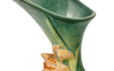 Vintage Roseville Pottery Zephyr Lily Evergreen Asymmetrical Teal Pink Flower Vase