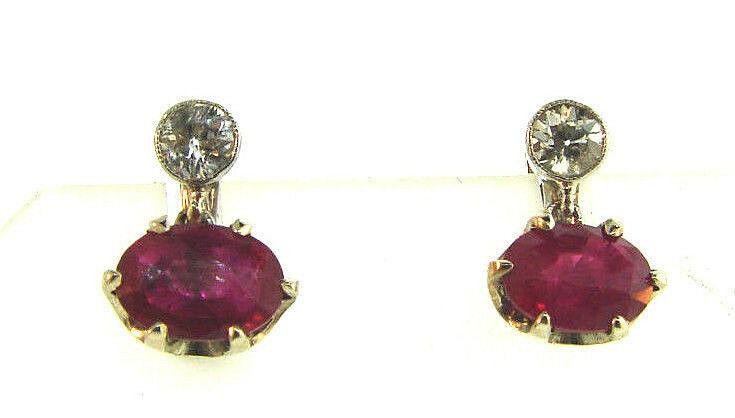 Vintage Ruby and Diamond Platinum Drop Earrings on a