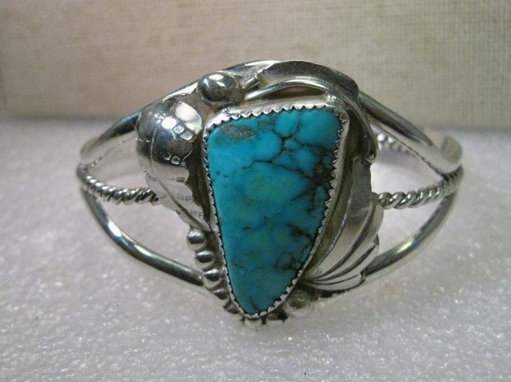 Vintage Sterling Silver Navajo Turquoise Old Pawn Cuff
