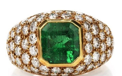 Vintage Tiffany and Co. Diamond GIA Emerald 18K Gold Engagement Cocktail Ring