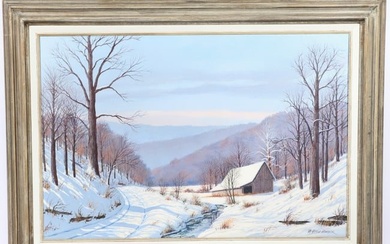 W. Harold Hancock, American (1920-2006), Softness of Winter, acrylic on canvas, 23 1/2"H x 35 1/2"W