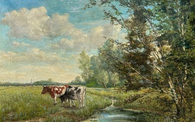 W. Helfferich (XIX-XX) - Koeien aan de bosrivier.