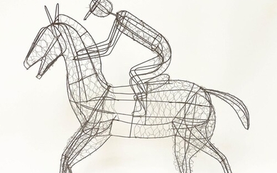WIREWORK HORSE AND JOCKEY, galvanised wirework in the form o...