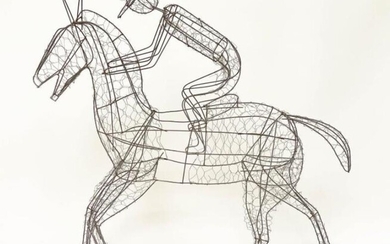 WIREWORK HORSE AND JOCKEY, galvanised wirework in the form...