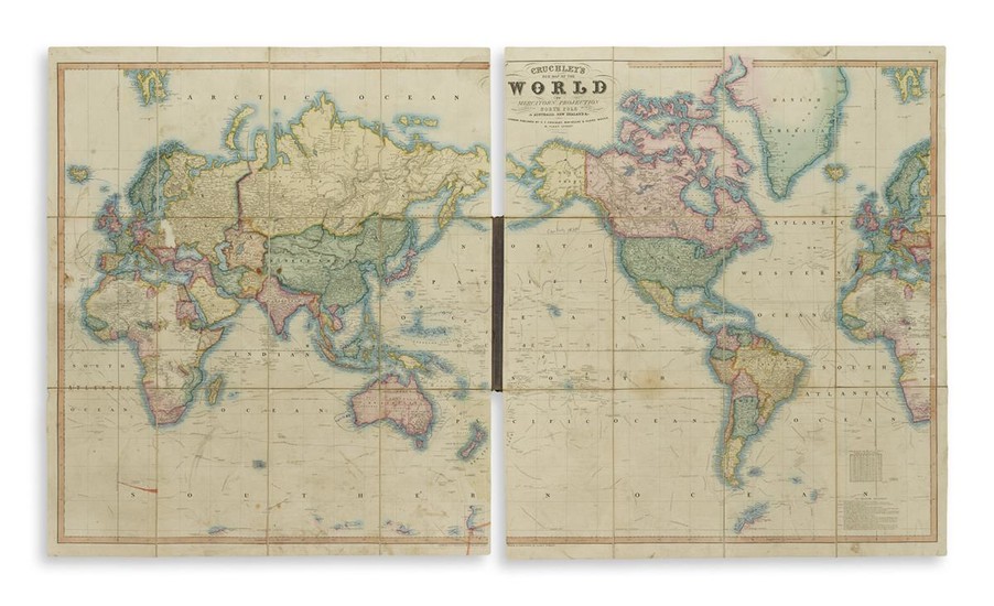 (WORLD.) Cruchley, George Frederick. Cruchley's New Map of the World on Mercator's Projection...