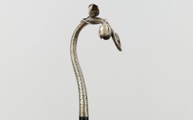 Walking stick with flowered stem - 800 silver, Ebony, Horn - Italy - First half 20th century