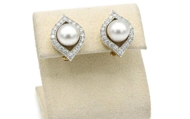 Webb 18K YG/Plat Pearl and Diamond Earrings